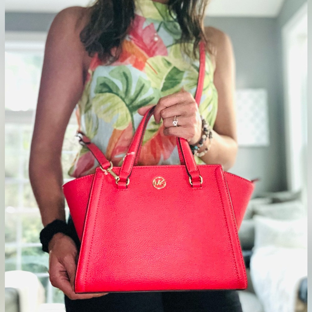 NWT Michael Kors Freya Top Handle Small Satchel with Crossbody strap deep pink